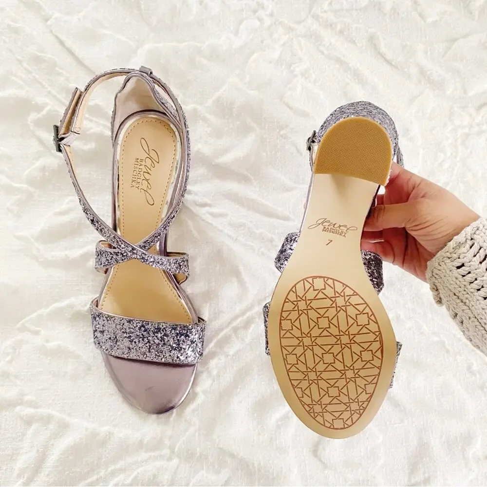 Badgley Mischka Cook Block Heel GlitterSandal Size 7 New